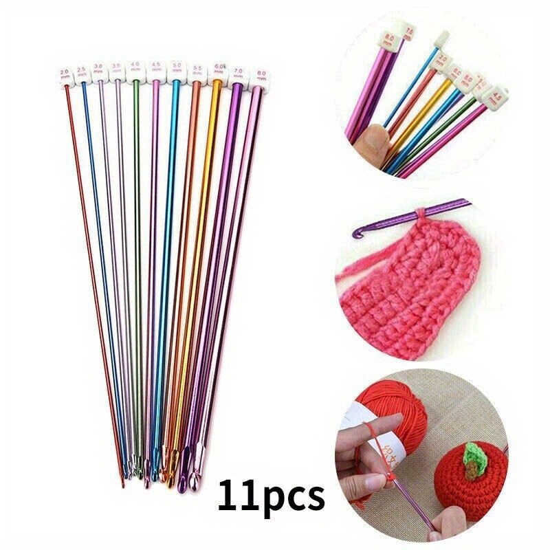 

11pcs Aluminum Tunisian Afghan Crochet Hook Set - Multicolor Knitting Needles For Yarn Craft, Mixed Sizes