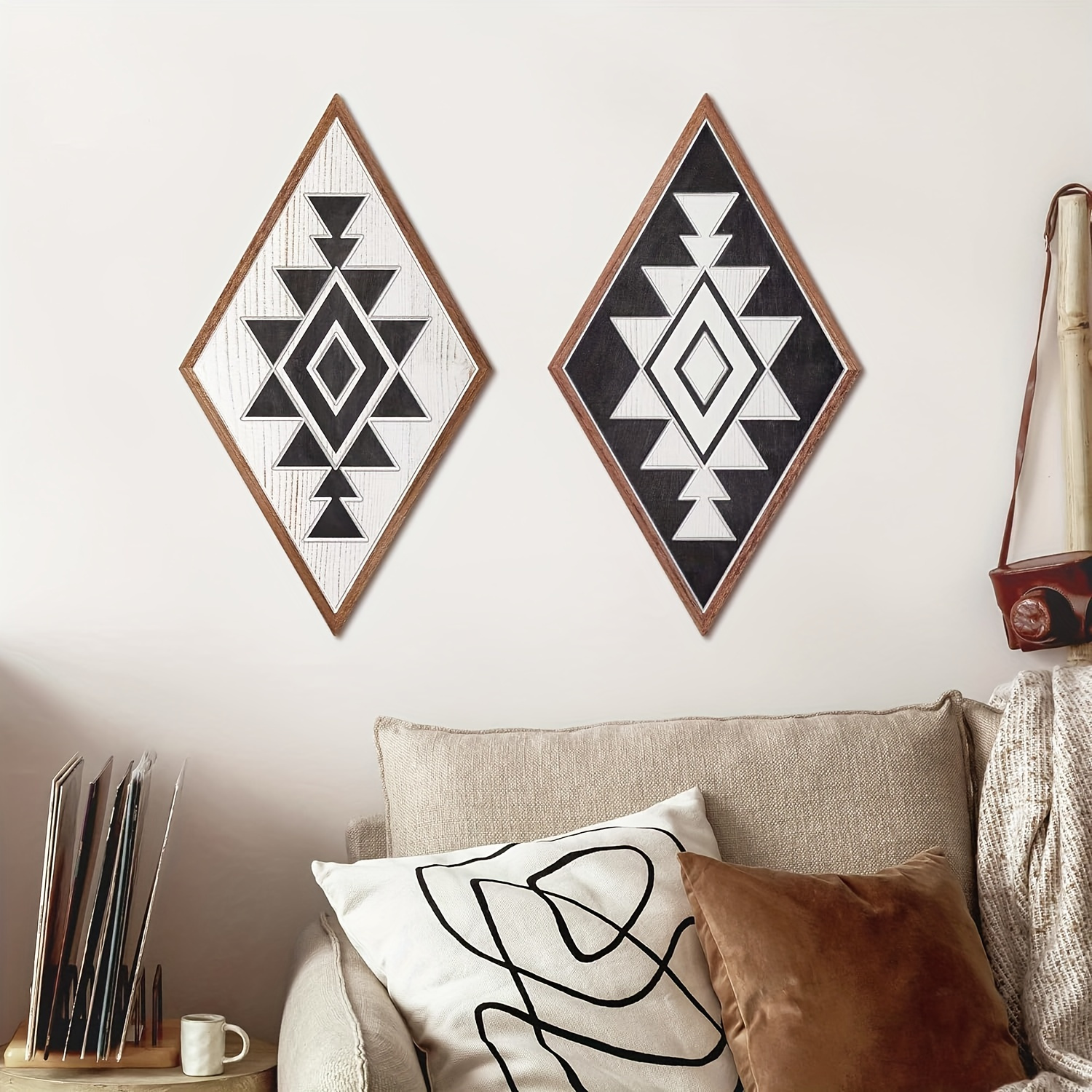 

Putuo Pieces Aztec Wall Decor, 17x 9 Inch Geometric Diamond Wall Decor, Decors Aztec Signs For Living Room Bedroom Office Home