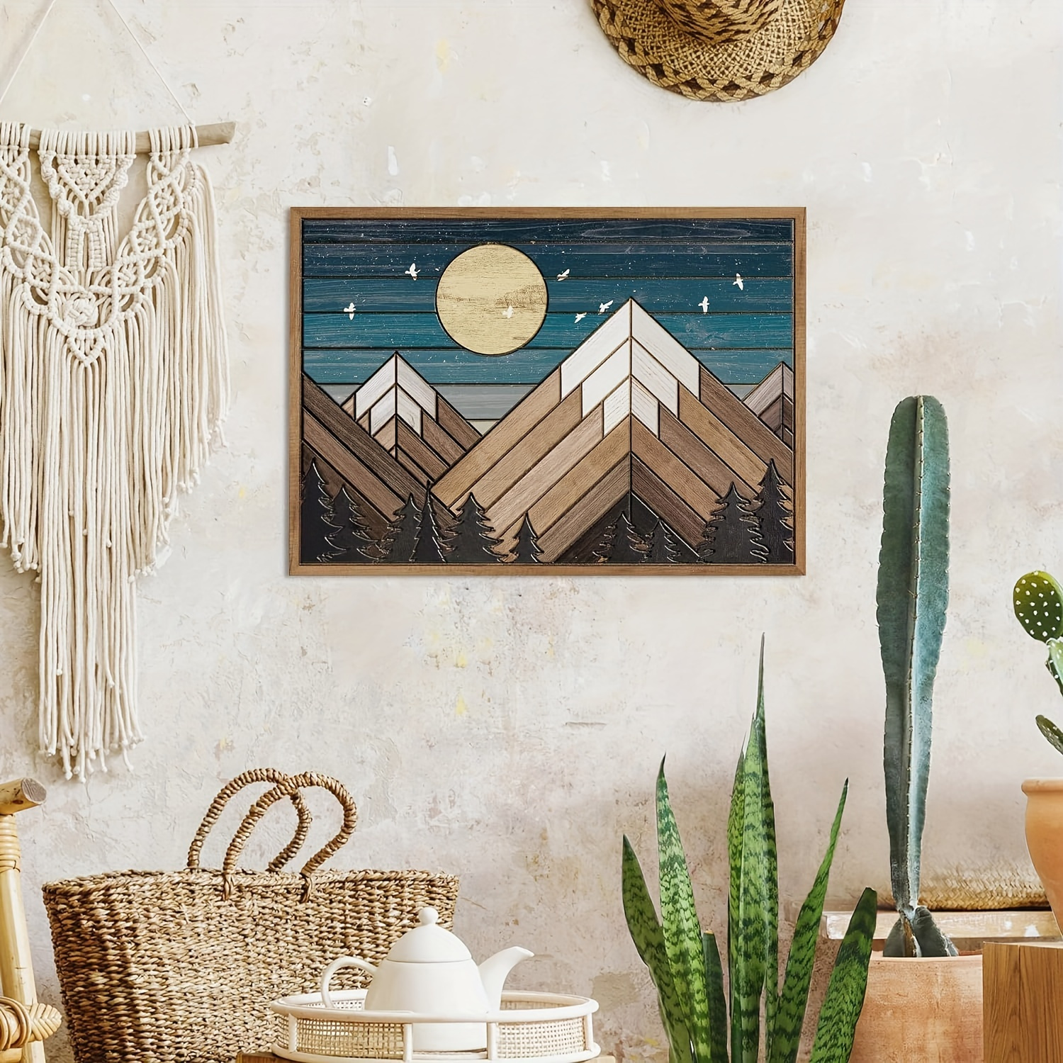 

Putuo Decor Wooden Mountain , Moon Nature Wood Wall Sign Western Decor, Rustic Cabin Decor Adventure Wall Decor For Living Room Bedroom