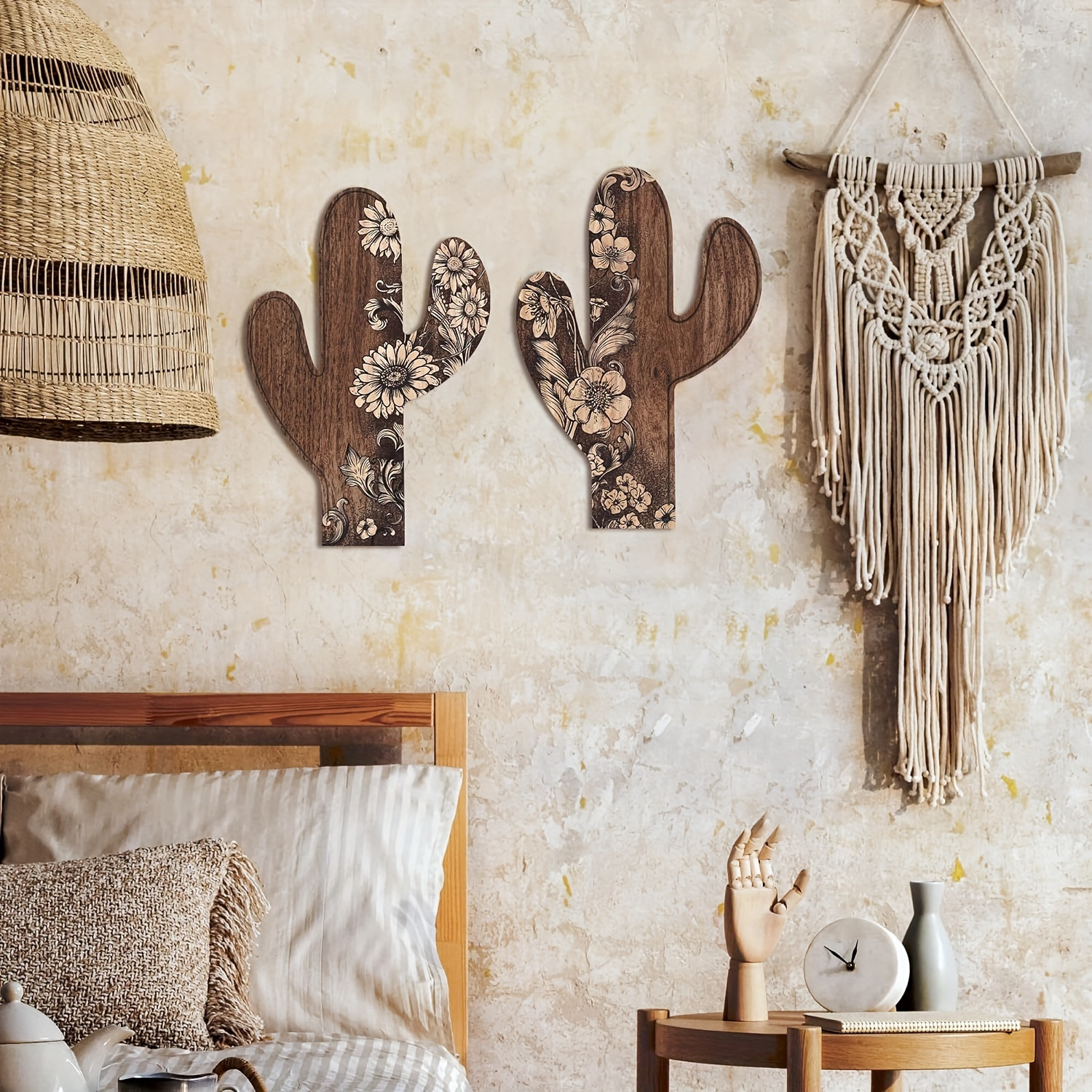 

Putuo Pieces Aztec Cactus Decor, Farmhouse Wall Decor, Rustic Flower Patterns Wood Home Decor For Living Room, Bedroom, Bathroom, Western Decor