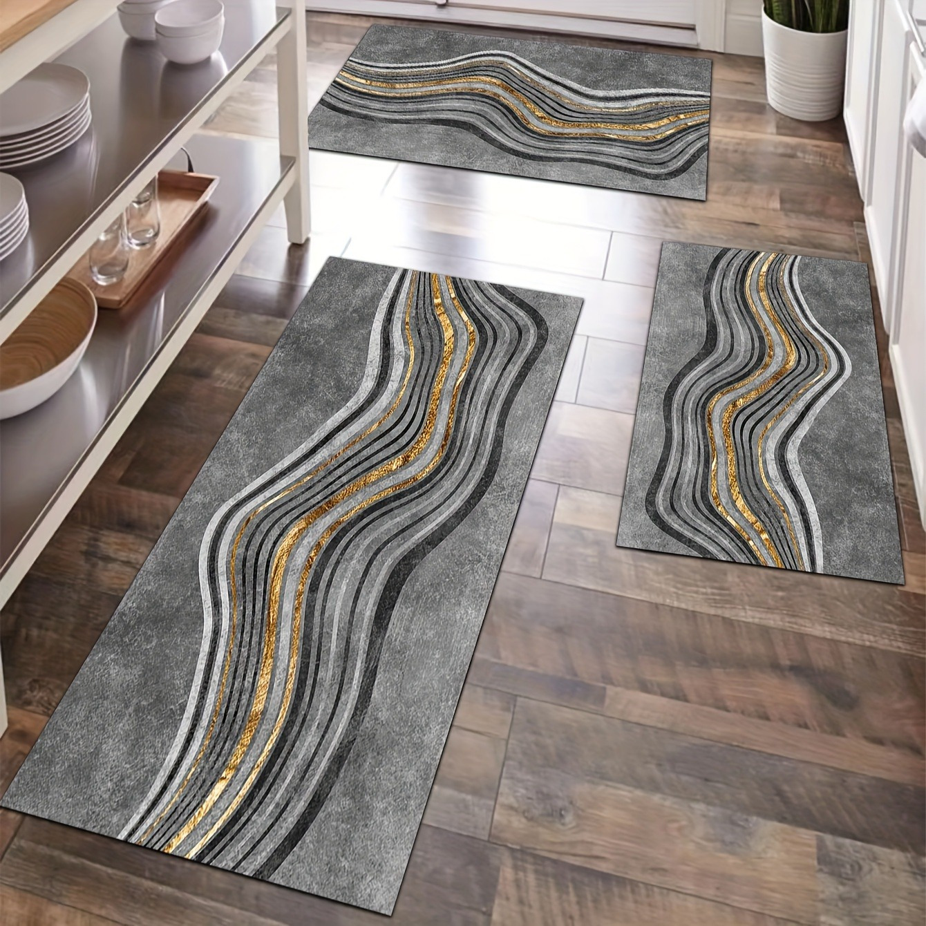 

3pcs Set Ultra-soft Flannel Area Rugs - 1cm Thick, Non-slip & Absorbent For Bedroom, Living Room, Kitchen, Laundry, Bathroom Entrance