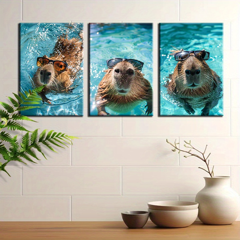 

Trio de Capybaras au Bord de la Piscine - Ensemble de 3 Toiles Murales Sans Cadre, 12x18 pouces Chacune - Parfait pour la Décoration de la Maison & du Bureau