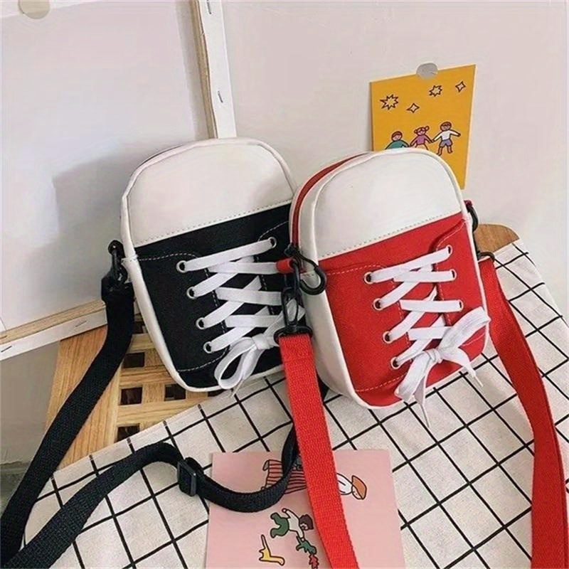 

1pc, Mini Sneaker-style Canvas Crossbody Bag, Cute Women's Shoulder Purse With Zipper, Phone Pouch Handbag