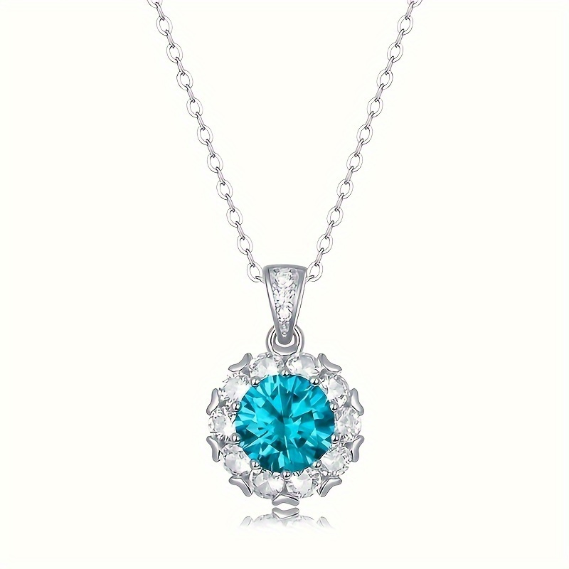 

1pc 1 Carat Blue Moissanite Pendant For Men And Women, Hypoallergenic S925 Sterling Silver Exquisite Pendant, Suitable For Daily Wear, Party, Holiday, Wedding, Anniversary, Banquet