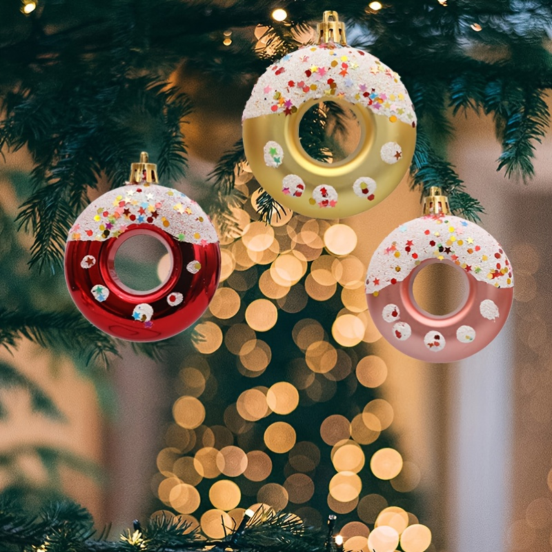 

Vintage Style 4pcs Donut-shaped Plastic Christmas Tree Topper - Wall Mount Decorative Balls For New Year's, No Electricity Needed, Ideal For Home, School, Party Decor