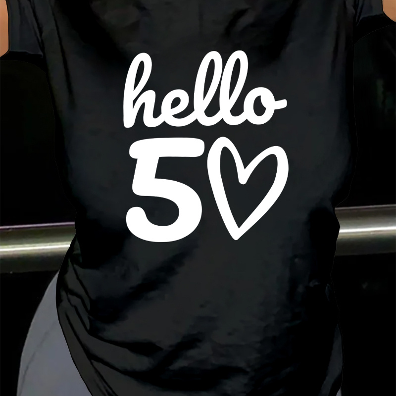 

Women's Casual Sporty T-shirt, "hello 50" Birthday Celebration Top, Casual Short Sleeve Tee For Her Milestone Birthday