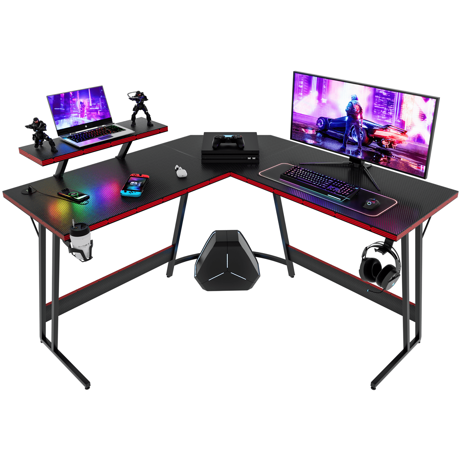 TEMU L-shaped Gaming Desk 47 Inches Desk With Removable Monitor Riser