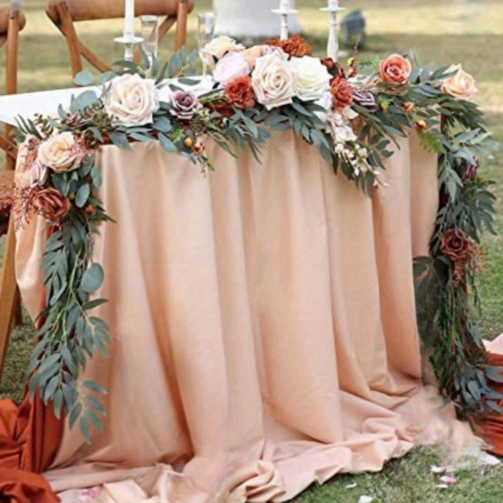 

5.9ft Artificial Eucalyptus Garland With Flowers, Fake Rose Garland, Faux Floral Garland Greenery Garland For Wedding Home Party Craft Art Table Runner Decor