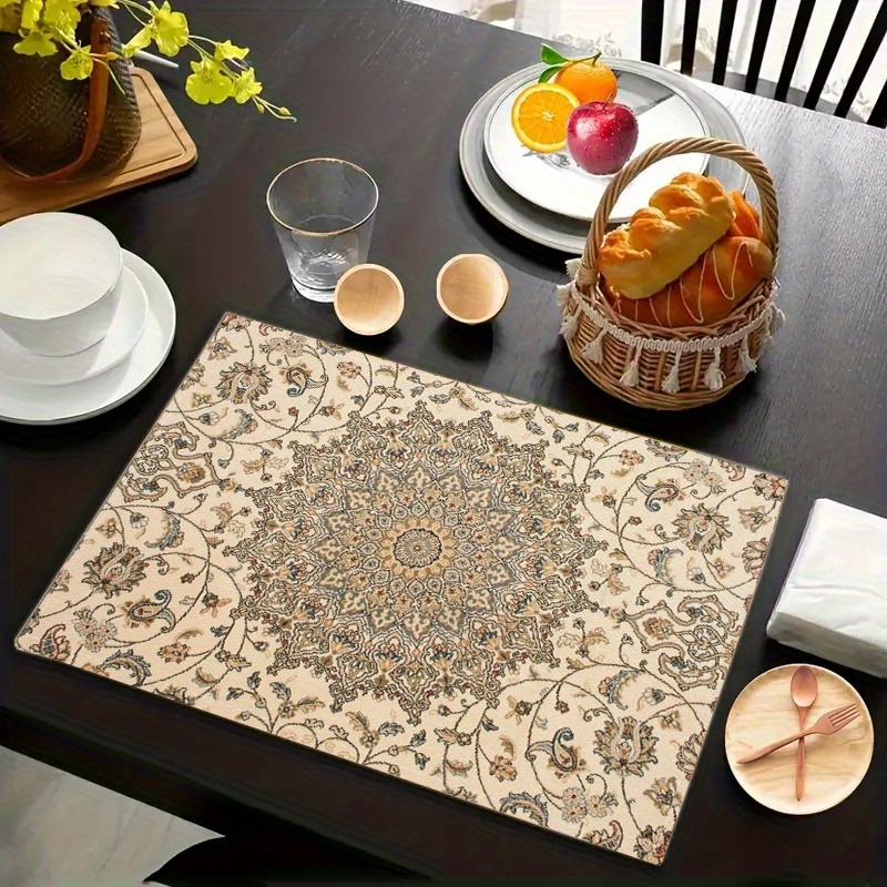 

Set Of 4 Farmhouse-style Printed Placemats / Heat-resistant Table Mats For Home Kitchen Use, Protecting Surfaces, Suitable For Party, Kitchen, Restaurant Decor, And Room Decoration.