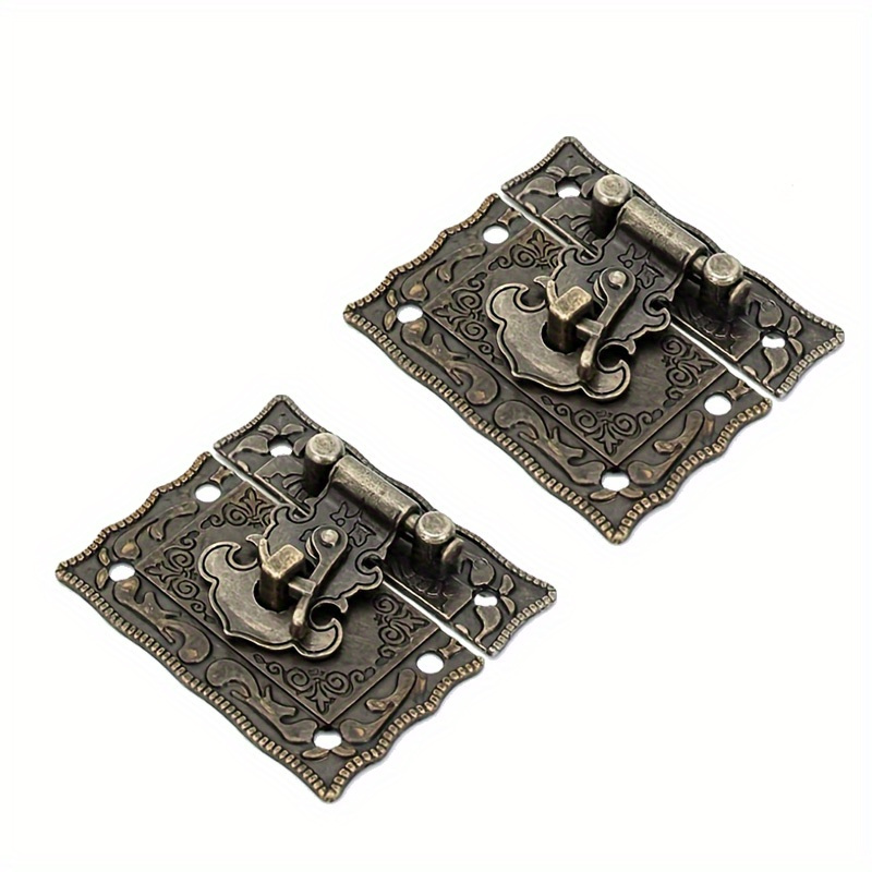 Image of 2pcs Of Alloy Clasps, Wooden Box Clasps, Vintage Box Locks, Antique Packaging Box Fasteners, Antique Bronze Jewelry Wooden Box Hardware For Suitcases And Cabinets