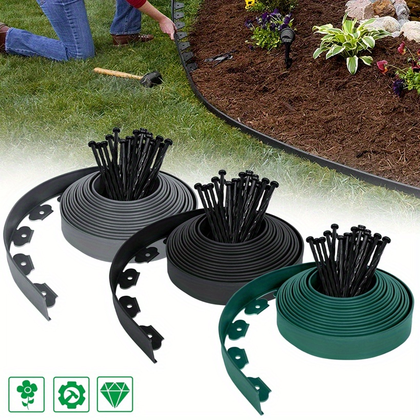 

Aufun Flexible Plastic Lawn Edging 10mx5cm With 30 Ground Anchors Edging Root Barrier System, Paving Stones Secorative Garden Edging