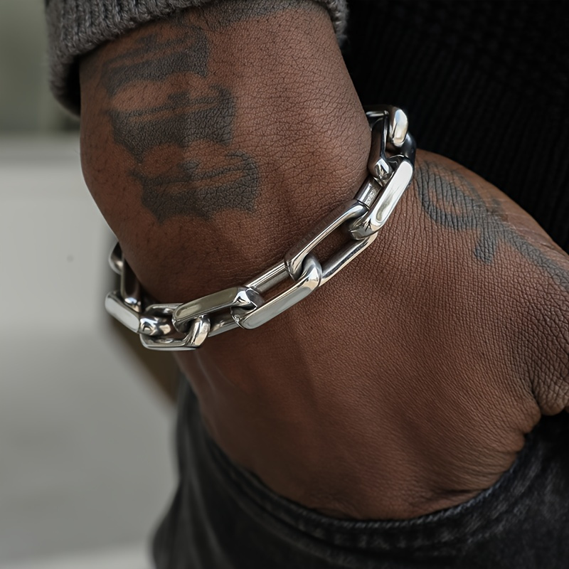 

1pc Titanium Steel Hip-hop Bracelet: Featuring Ot Buckle, Punk Cuban Chain Style, For Women Men Anniversary Holiday Gifts