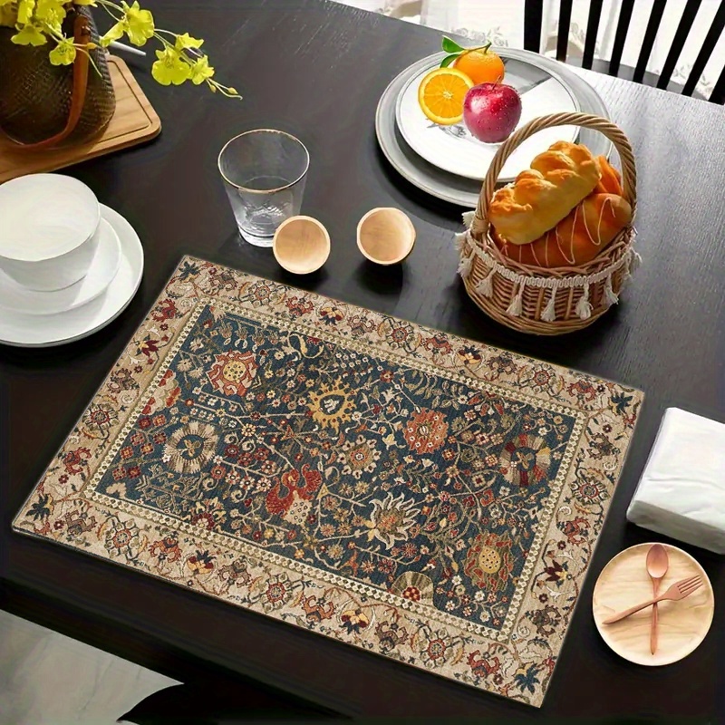 

Bohemian Style 4-piece Woven Linen Place Mats Set - Ethnic Printed Dining Table Mats, Non-slip Heat Resistant, For Kitchen And Dining Room Decor, Farmhouse Table Protection - Hand Wash Only