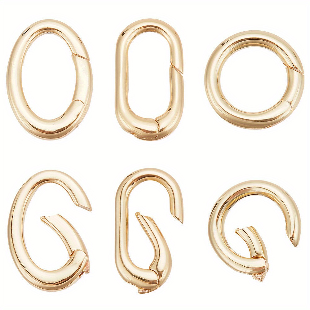 

1box 6pcs 3 Styles Rack Plating Brass Rings Free & Nickel Free & Lead Free Long- Plated Mixed Shape O Rings Real 18k Golden Plated 14-18x10-13x2.5-3mm 9- Nner Diameter: 10-13x8-10mm 2pcs/style