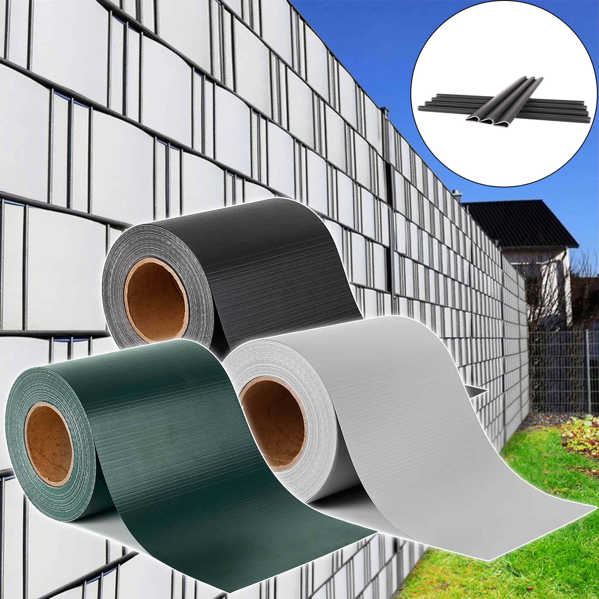 

Froadp Pvc Privacy Screen Strips Including Mounting Clips, Garden Privacy Screen Fence, Double Rod Mat Fence, 450 G/m² Opaque Privacy Screen Strips, /grey/green