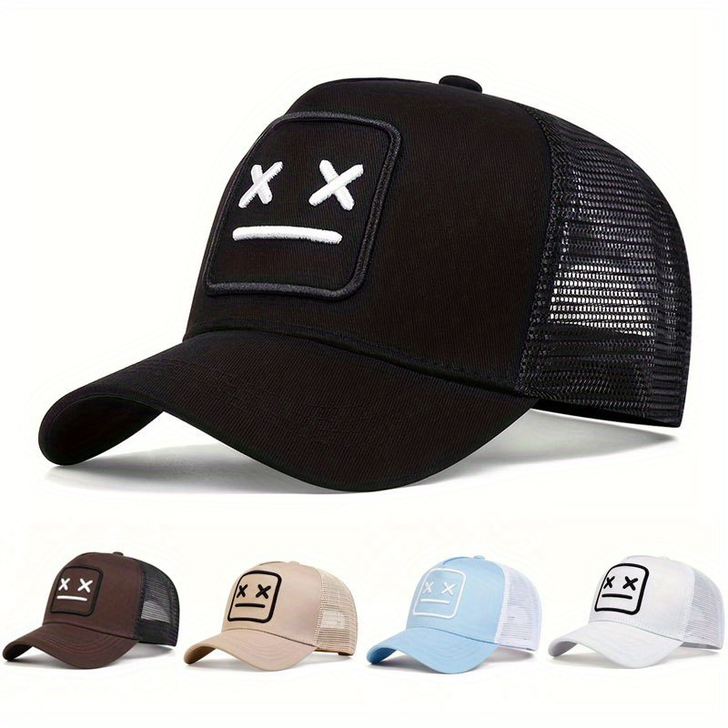 

1pc Men's Embroidered Xx Expression Mesh Trucker Cap, Adjustable Sun Protection Baseball Hat For Outdoor Sports, Casual Wear For Spring/fall, Travel & Beach Vacation