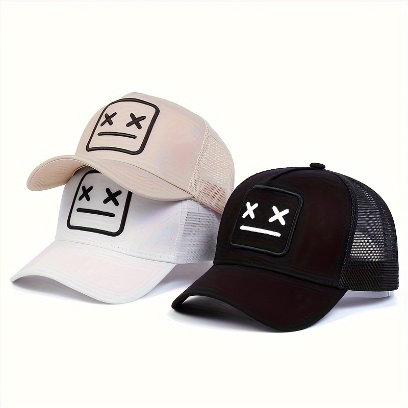 

1pc Unisex Embroidered Expression Baseball Cap, Adjustable Mesh Snapback, Sun Protection Casual Hat, Ideal For Spring/summer Outdoors And Beach Vacations