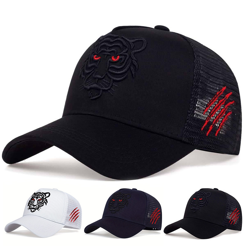 

Men Tiger Head Embroidery Snapback Baseball Cap Mesh Hat Outdoor Sport Adjustable Sunscreen Leisure Hat Spring Autumn Travel Tourism Beach Vacation