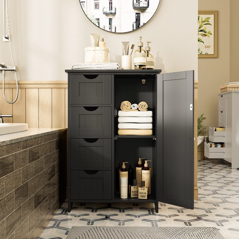 

Wooden Bathroom , Freestanding 4 Drawers Cupboard, Organizer For Bathroom, Entryway, And