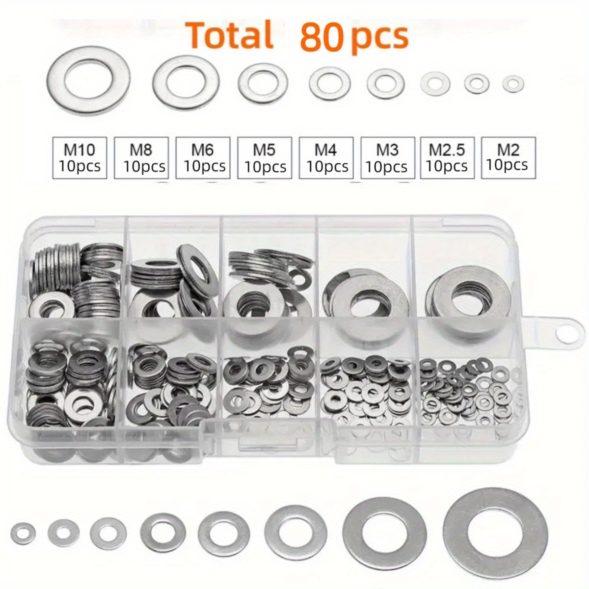 E-shop 80 Stk./Box Unterlegscheiben Set (Modell M2 M2.5 M3 M4 M5 M6 M8 M10), geeignet für Wohnungen, Fabriken, Automobile