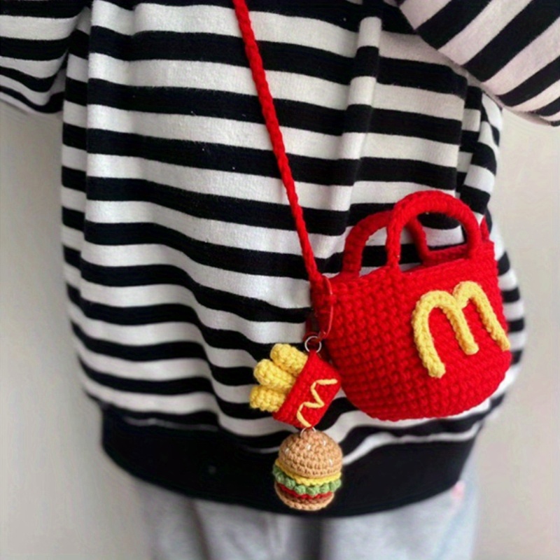 

Hand-knitted Crochet Coin Purse & Headphone Pouch - Burger Fries Design, Perfect Birthday Gift For Teens & Adults