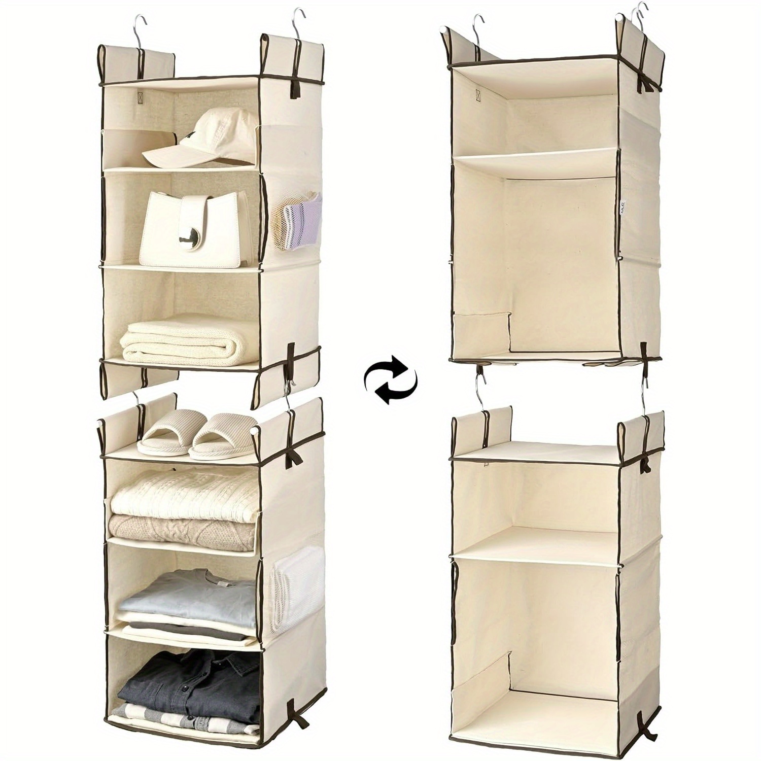 

Ulg Hanging Closet Organizer 2/3-tier Reversible Clothing Hanging Shelves With 4 Side Pockets For Wardrobe Clothes Sweater Handbag Storage, Foldable 2-pack