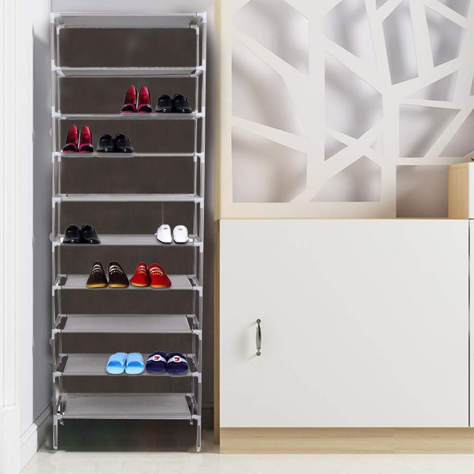 E-shop 10-stufiger Schuhständer – Stabiler Schuhregal, Platzsparender Organizer für 20 Paar Schuhe – Abdeckung für Wohnzimmer oder Flur