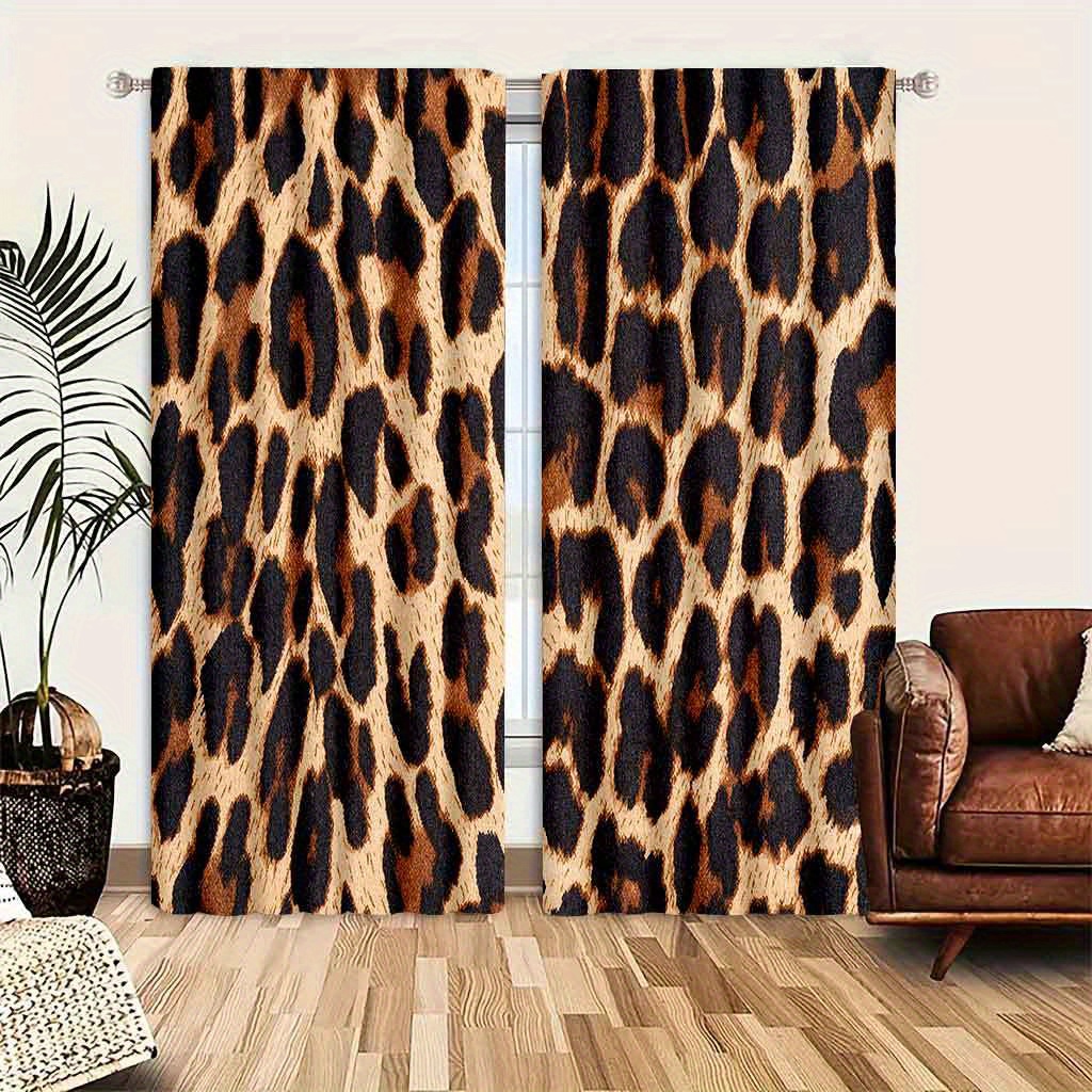 

Boho Chic Leopard Print Curtains - Easy-care, Rod Pocket Design For Living Room & Bedroom Decor, Durable Polyester, Machine Washable Queen Size Comforter Set With Curtains Boho Rugs For Bedroom