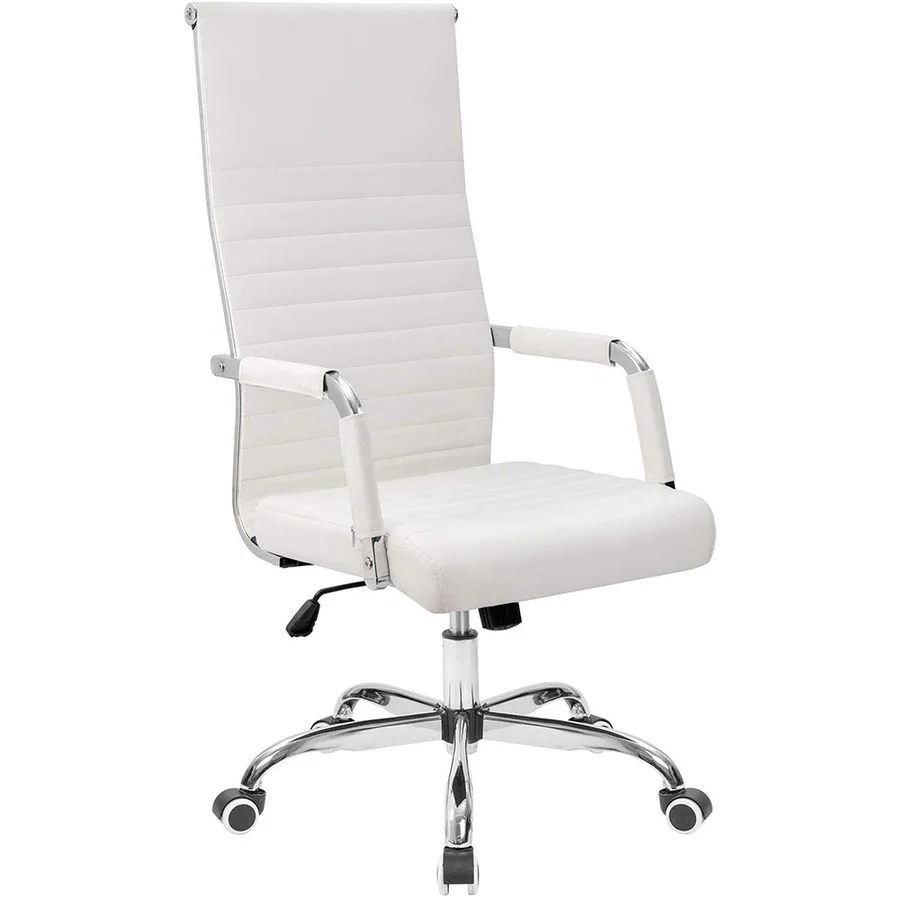 TEMU Ribbed Office Chair High Back Pu Leather Desk Chair Adjustable Swivel Task Chair Computer Chair With Armrest For Conference Study Leisure