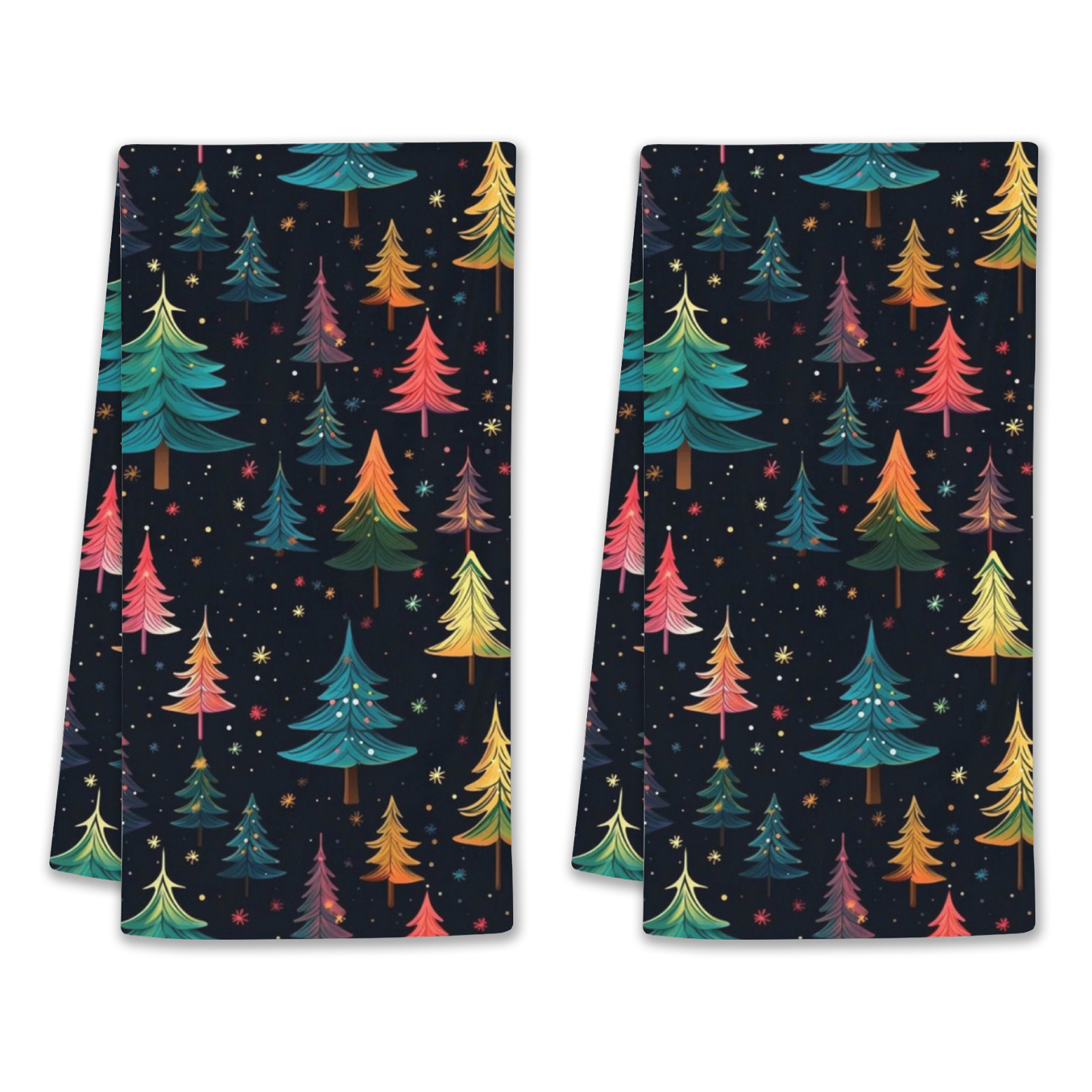 

2pcs Polyester Christmas Kitchen Towels - Festive Tree & , 18x26 Inch - Decor & Party Supplies