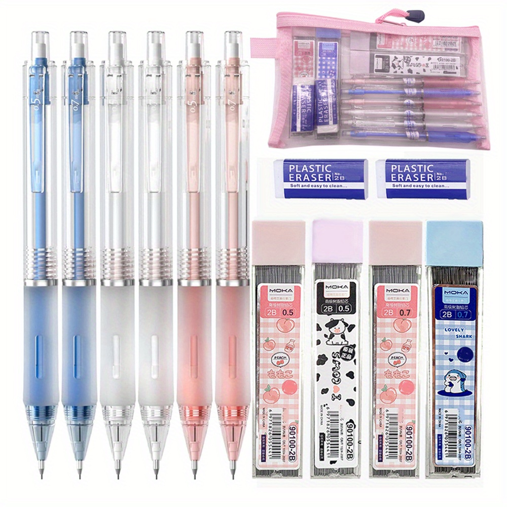 

13-piece Mechanical Pencil Set With Eraser, Sharpener & Lead - 0.5mm & 0.7mm Sizes For Art Sketching And Writing - Cute Kawaii School Supplies In Colorful Pen Bag