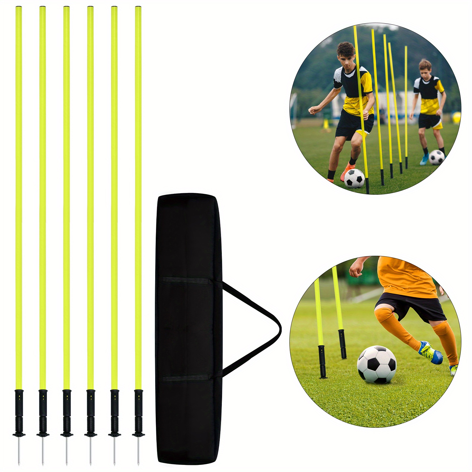 

Froadp Set Of 6 Slalom Poles - 1.5 M/59.05in Slalom Poles With 10 Cm/3.93in Long Metal Tip And Carry Bag, Jumping Agility Bars Hurdle Bars For Football Training Goal Marking Slalom Training