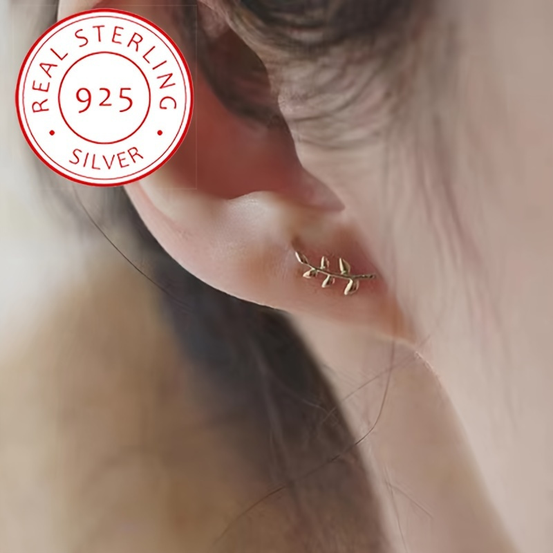 

1 Pair S925 Pure Silvery Earrings--low Allergy Leaf Branch Earrings Jewelry--female Elegant Style Gold Plated Mini Cute Earrings-perfect Female Charm