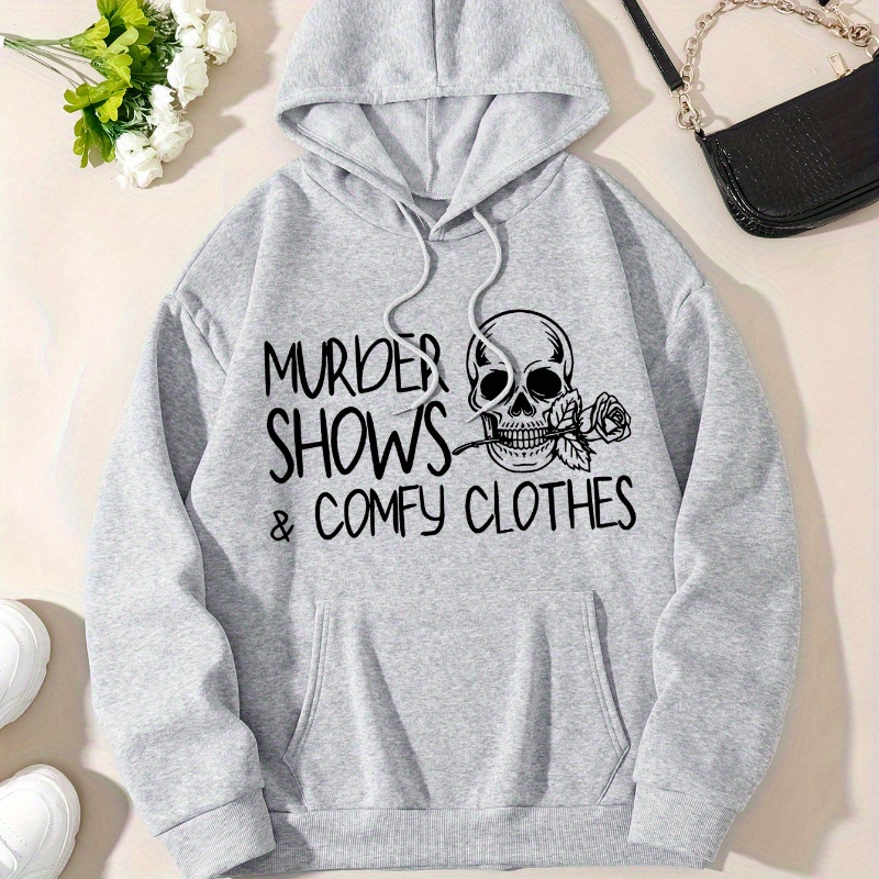 

Skull Print Kangaroo Pocket Hoodie, Casual Long Sleeve Drawstring Hooded Sweatshirt, Women's Clothing