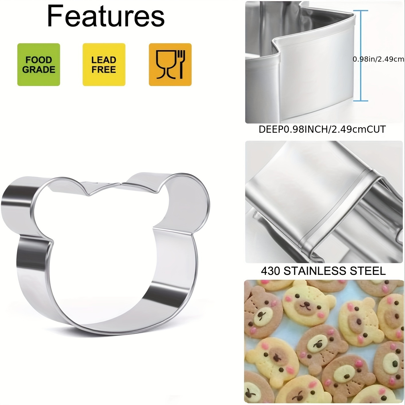 

1pc Whimsyware Cartoon Bear Cookie Cutter, Food Grade Stainless Steel Biscuit Mold, And Dishwasher Safe