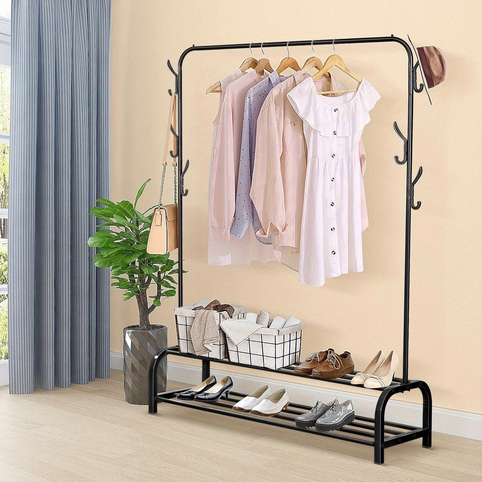 E-shop Kleiderstange Multifunktionale Kleiderstange für Schlafzimmer Metall Kleiderstangen Robuste Kleiderbügel Garderobe Kleiderbügel mit Schuhregal