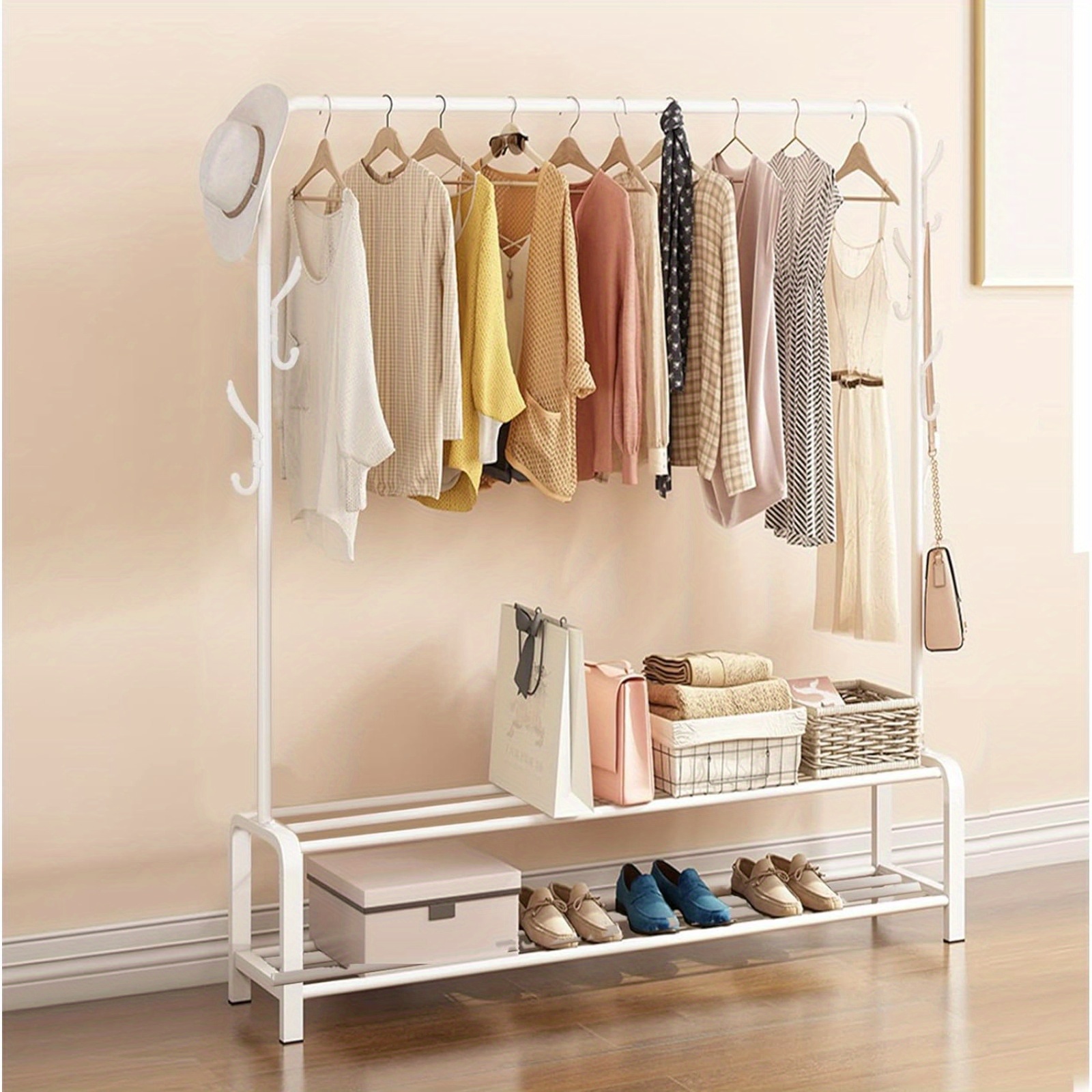 Image of Clothes Rail Multifunctional Clothing Rail For Bedroom Metal Hanging Rails Heavy Duty Clothes Rack Coat Rack Garment Rack With Shoe Storage Shelf