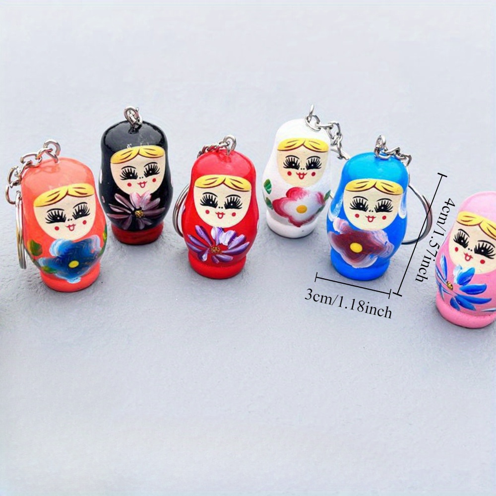 TEMU 6pcs 7 Styles Random Color Set Of Keychains Large Wooden Cell Phone Car Pendant Small Crafts Pendant Gift