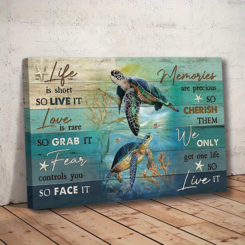 

1pc Sea Turtle Wall Art Turtle Pictures Wall Decor Inspirational Quotes Canvas Painting Print Ocean Artwork Modern Home Decor Framed For Living Room Bedroom Bathroom Office Ready To Hang
