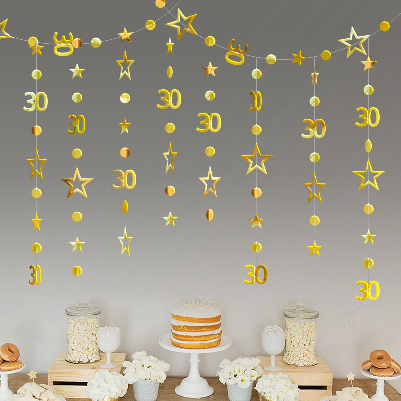 

30th Birthday Party Decorations, 2-pack Paper Garland Banners With Number 30 & Stars, No Electricity Needed, Versatile For Wedding, Birthday & Anniversary Celebrations