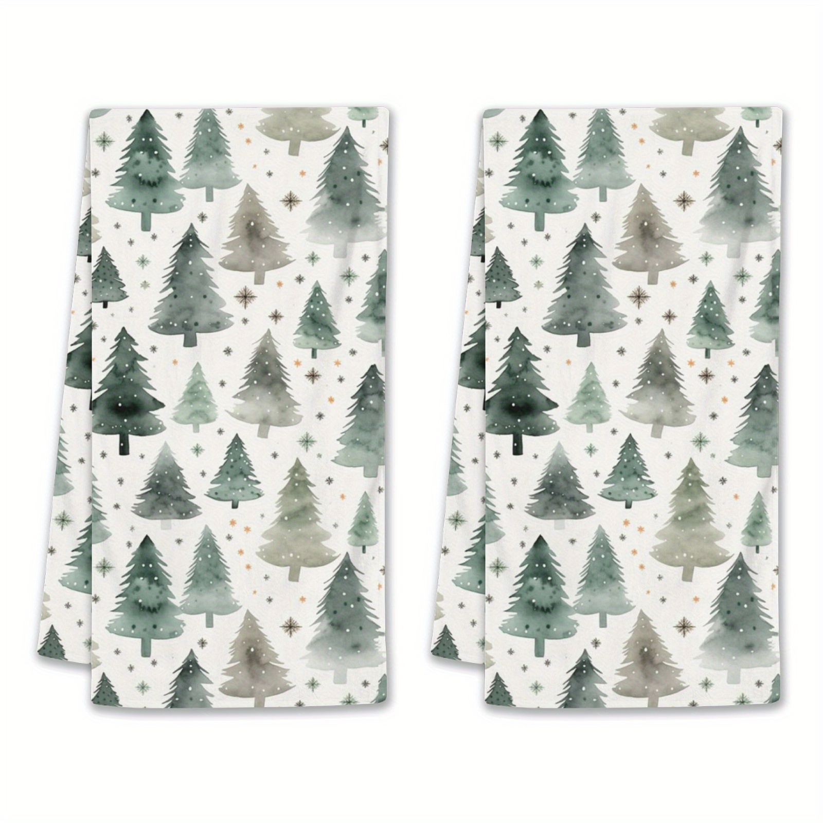 

2-pack Christmas Tree Kitchen Towels, Polyester Non-woven Fabric, Modern Anime Style, Super Towels, 18x26 Inches, Holiday Seasonal Decor For