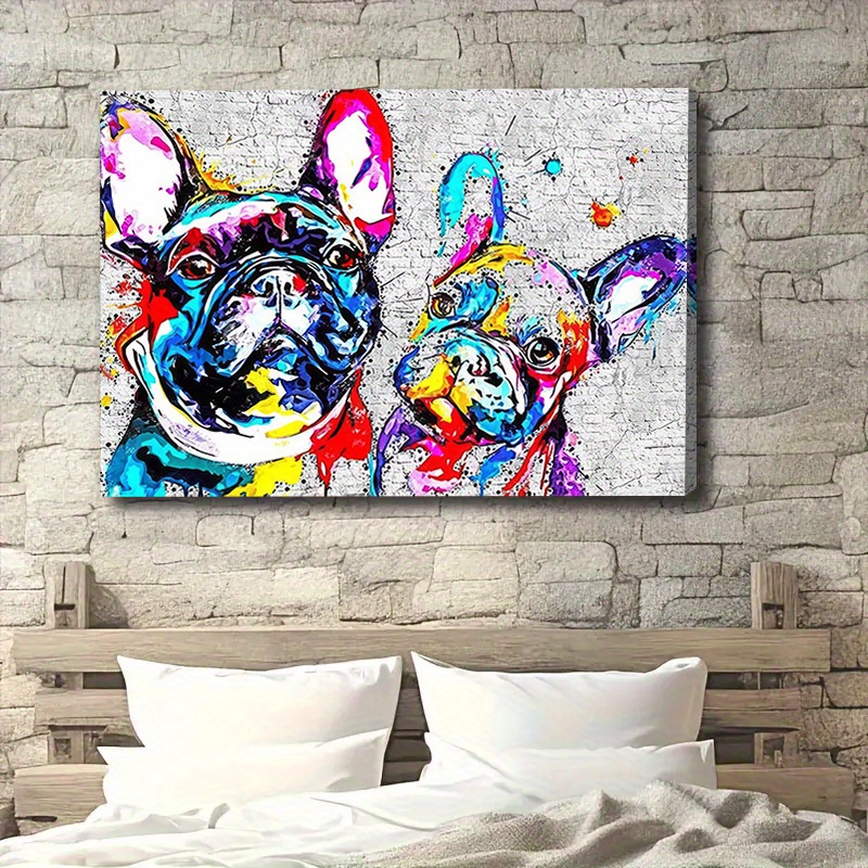 

1pc Framed Colorful French Bulldog Canvas Poster Abstract Animal Painting Prints Watercolor Puppy Wall Art Gift For Dog Lovers Bulldog Pictures Cuadros For Bathroom Room Wall Decor Ready To Hang