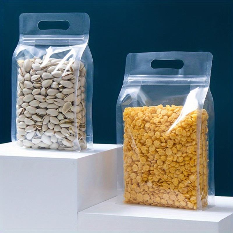 50pcs reusable transparent stand up bags with handles   candy tea nuts dried fruits ideal for holiday parties kitchen storage octagonal party accessories   winter new year