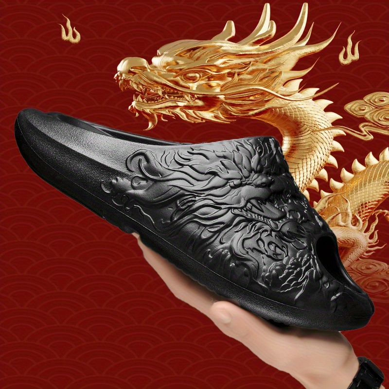 mens chinese dragon shaped open toe breathable slippers Temu