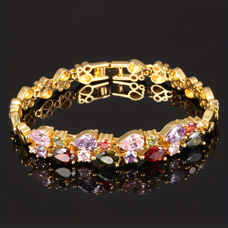 

Vintage Bohemian Crystal Bracelet With Colorful Zirconia - Luxurious Copper Cuff Bangle For Women - Ideal Gift For , Parties, And Year-round Occasions