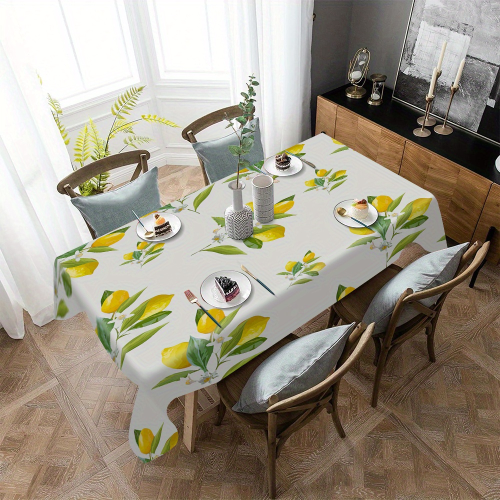 

1pc Lemon Print Polyester Tablecloth - Waterproof, Stain & Wrinkle Resistant, Home Kitchen Decor, Parties, & Weddings