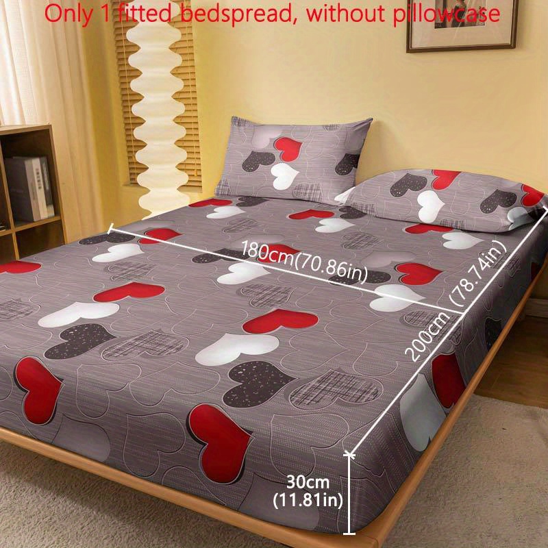 Image of 1pc Easy Geometric Coffee-colored Heart Pattern Flocked Bed Skirt, Bedroom Printed Bed Cover, Mattress Cover, Mattress Protector, Dust Cover, Bedding (pillowcase Not Included)