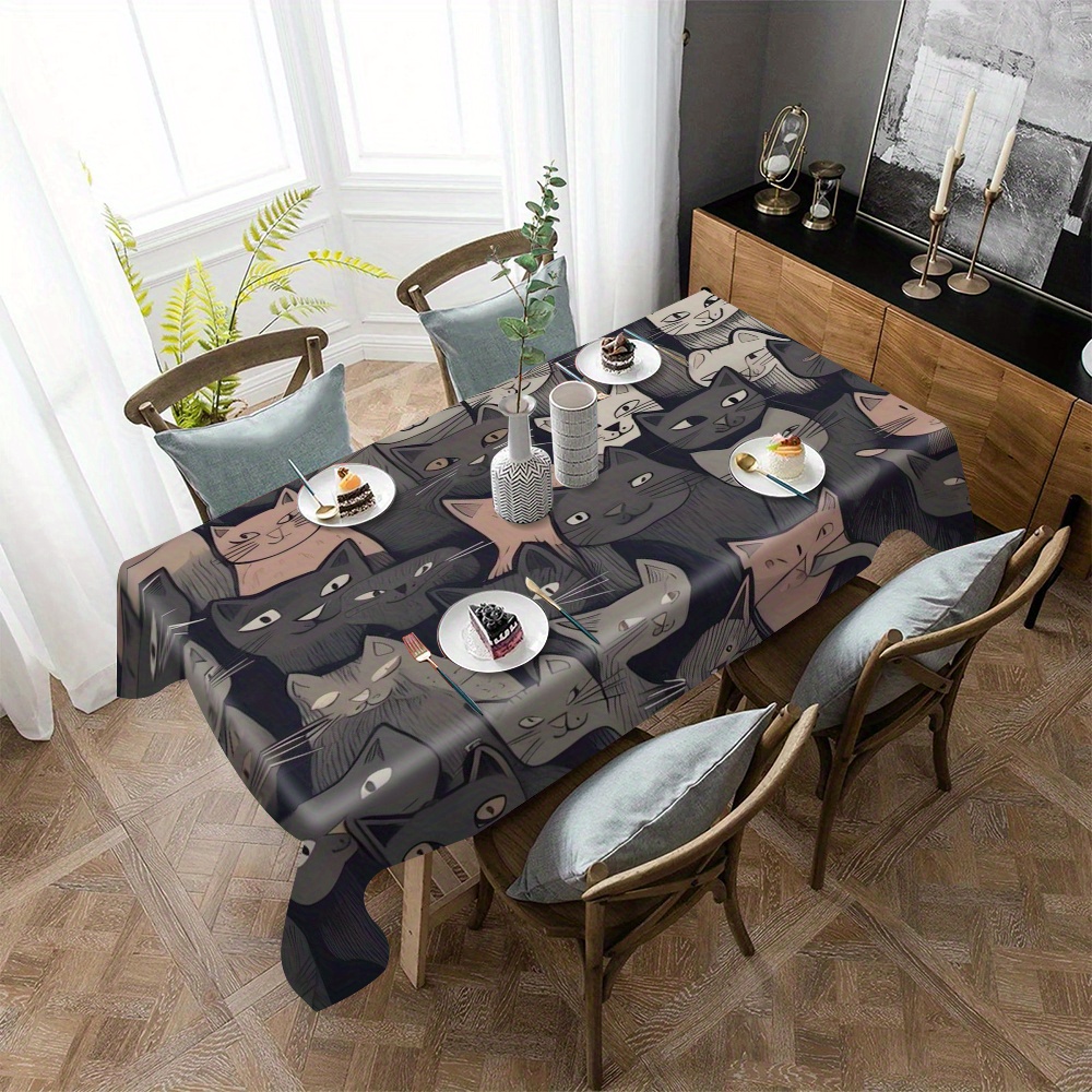 

1pc Waterproof & Stain-resistant Polyester Tablecloth - Cat & Scenic Design, Perfect For Home Decor, Parties, Weddings | Durable & Easy To Clean