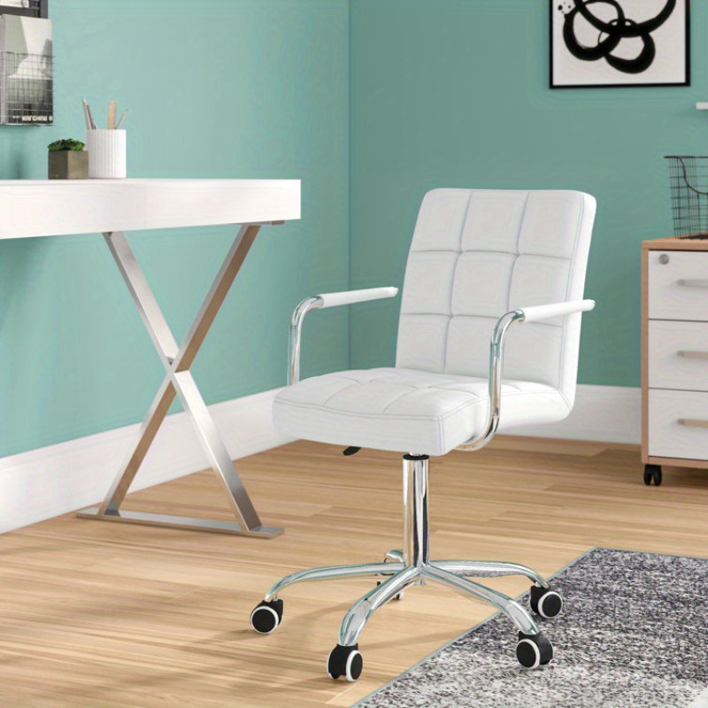 

Pu Leather Office Desk Chair Mid Back Height Adjustable Chair Comfortable Computer Swivel Chair W/armrests