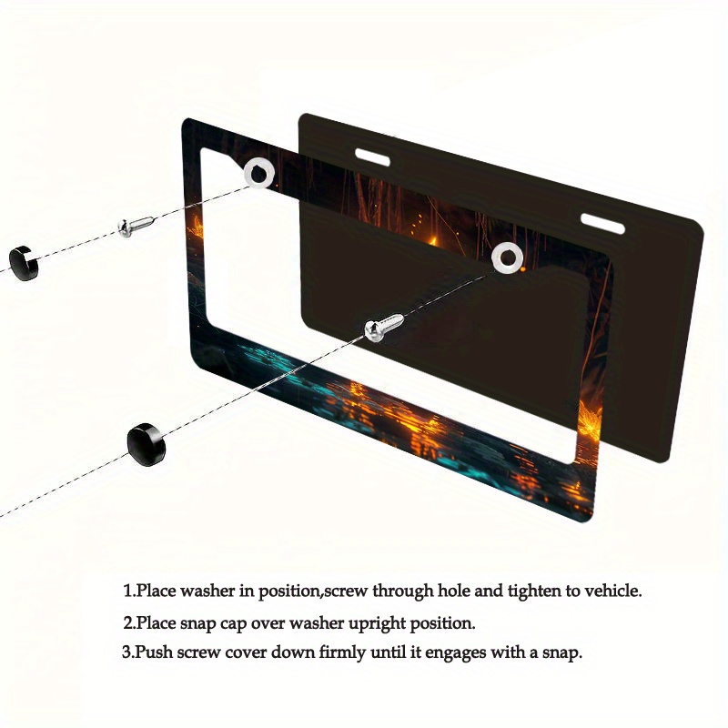 Fire Flowers Design Metal License Plate Frame Durable, Rustproof Car Front Plate Cover With